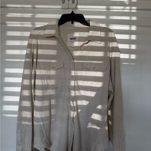 aerie Beige Waffle-Knit Button Shirt Jacket